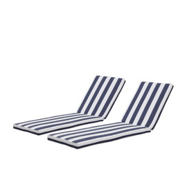 2PCS Outdoor Lounge Chair Cushion Replacement Patio Funiture Seat Cushion Chaise Lounge Cushion-blue/white stripe