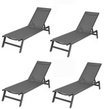 Outdoor 4-pcs Set Chaise Lounge Chairs,Five-Position Adjustable Aluminum Recliner,All Weather for Patio,Beach,Yard,Pool (Gray Frame/ Gray fabric) W419S00029