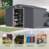 Outdoor Storage Shed 8 x 10 FT Large Metal Tool Sheds, Heavy Duty Storage House with Sliding Doors with Air Vent for Backyard Patio Lawn to Store Bikes, Tools, Lawnmowers Grey W419S00037