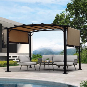 12 x 9 ft Outdoor Pergola Patio Gazebo,Retractable Shade Canopy,Steel Frame Grape Gazebo,Sunshelter Pergola for Gardens,Terraces,Backyard-Beige Same as W419S00017 W419S00041
