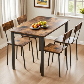 5 Piece Metal and Wood Indoor Modern Dinning Table Furniture Set for 4, Dining Table Chairs W420P337964