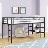 Low Loft bed with storage shelves W42747800