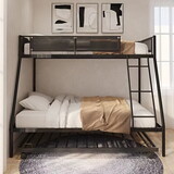 Twin over Full Metal Bunk Bed with Trundle/ Sturdy Metal Bed Frame/ Noise-Free Wood Slats/ Comfortable Textilene Guardrail/ Space-saving Trundle/ Bunk Bed for Three/ No Box Spring Needed W42773243