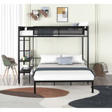 Metal Twin over Full Bunk with Shelves & Grid Panel/ Sturdy Metal Bed Frame/ Noise-free Wood Slats/ Comfortable Textilene Guardrail/ Built-in 2-tier Shelves & Grid Panel/ Separated Full size Bed