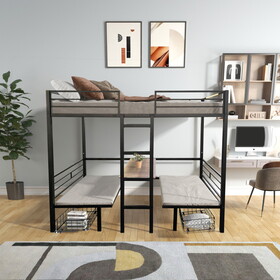 Twin Size Loft Bed with Table Sets Transformable to Twin over Twin Bunk W427S00068