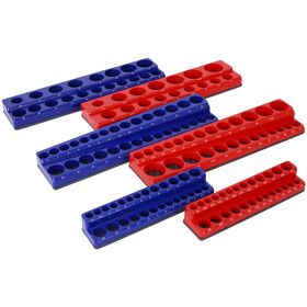 Magnetic Socket Organizer Set, 6-Piece Socket Holder Set Includes 1/4", 3/8", 1/2" Drive Metric SAE Socket Trays, Holds 141 Pieces Standard Size, Deep Size Sockets(Socket not Included),red, blue