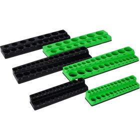 Magnetic Socket Organizer Set, 6-Piece Socket Holder Set Includes 1/4", 3/8", 1/2" Drive Metric SAE Socket Trays, Holds 141 Pieces Standard Size, Deep Size Sockets(Socket not Included),green, blue