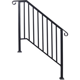 Handrails for Outdoor Steps, Fit 3 or 4 Steps Outdoor Stair Railing, Picket#3 Wrought Iron Handrail, Flexible Porch Railing, Black Transitional Handrails for Concrete Steps or Wooden Stairs W465124224