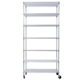 7 Tier Metal Shelf Wire Shelving Unit, 2450lbs Heavy Duty Adjustable Storage Rack with Wheels & Shelf Liners for Closet Kitchen Garage Basement Commercial Shelving - 81.5