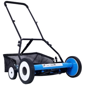 16-inch 5-Blade Push Reel Lawn Mower with Grass Catcher, 4 WHEELS BLUE COLOR P-W465142936