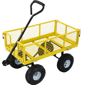 Steel Garden Cart, Steel Mesh Removable Sides, 3 cu ft, 550 lb Capacity, Yellow W46542636