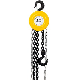 Chain hoist 2200lbs 1T capacity 10ft wIth 2 heavy duty hooks,Manual chain hoist steel construction,Yellow W46557610