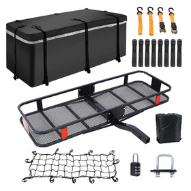 Hitch Mount Cargo Carrier Basket 60" X 21" X 6" + Waterproof Cargo Bag 16 Cubic Feet, 56" 20" 20", Hauling Weight Capacity of 500 Lbs and A Folding Arm, with Hitch Stabilizer, Net and Straps