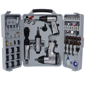 Air Tool and Accessories Kit, 71 Piece, Impact Wrench, Air Ratchet, Die Grinder, Aire Hammer, Hose Fittings, Storage Case W46564152