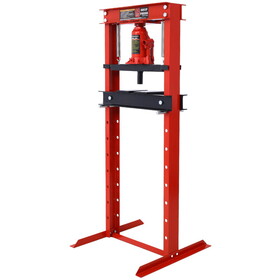 Hydraulic Shop Press,12-Ton Capacity, Floor Mount,with Press Plates, H-Frame Garage Floor Press, Adjustable Working Table Height,red W46566967