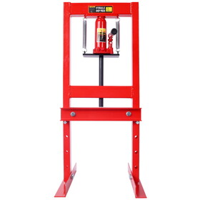 Hydraulic 6 Ton H-Frame Garage Floor Adjustable Shop Press with Plates, 6T,red