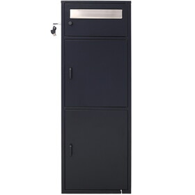 Large Steel Freestanding Floor Parcel Package Drop with Locking Letterbox Drop Mail Box with Multi Compartments, Black W46567684