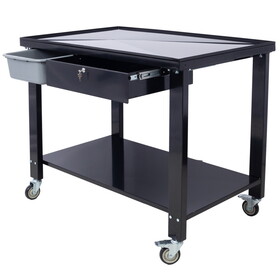 Transmission Teardown Work Station 1/2 Ton Capacity Sloping Drain Table Locking Drawer Removable Drain Basin Full-Width Lower Shelf Four 4-inch Caster Wheels black W46577212