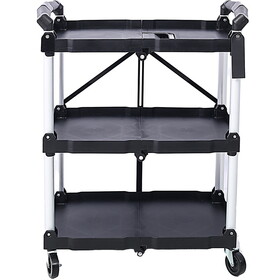 3 Layers Folding Collapsible Service Cart Pack-N-Roll Folding Collapsible Service Cart, Black, 50 lb. Load Capacity per Shelf W46578737