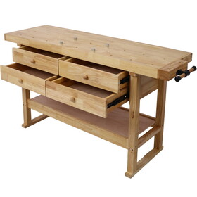 60in Workbench with 4 Drawers Wooden Workbench for Garage Workshop and Home W46594606