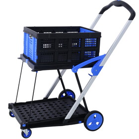 Collapsible Utility Cart Multi Use Functional Collapsible Shopping Carts 2-Tier Collapsible Shopping Cart with Baskets Carrito para Supermercado con Ruedas blue