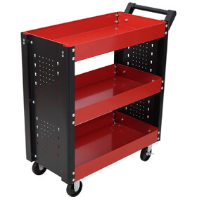 3 Tier Rolling Tool Cart on Wheels,Heavy Duty Utility Tool Cart with Pegboard for Repair Shop, Garage, Warehouse,Red