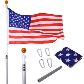 Flag Poles for Outside House, 16FT Sectional Flag Pole Kit, Extra Thick Heavy Duty Aluminum Flagpole, Outdoor Inground Flag Poles with Topper Balls for Yard, Residential or Commercial P-W465P153949