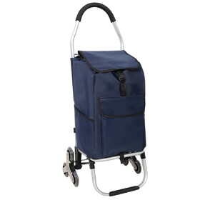 Shopping Stair Trolley with Wheels,Trolley Black Foldable Shopping Cart,Removable Shopping Oxford Waterproof Bag,Stainless Steel Triangular Wheels, Blue W465P173112