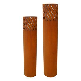 Lantern Column, Set of 2, Decorative Column for Garden in Rust Industrial Design, Lantern for Outdoor and Indoor, Lantern Including Candles, Oriental, 37 1/2+ 29 1/2 in W465P194209