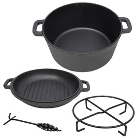 3 in 1 Pre-Seasoned Cast Iron Dutch Oven, Outdoor Camping Deep Pot, 5 Quart. Cover as a Skillet with Ribbed Bottom Design. with 1PC Iron Pot Rack, 1PC Lid Lifter. W465P216245