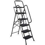 5 Step Ladder, Folding Step Stool with Wide Anti-Slip Pedal, Sturdy Steel Ladder 330 LBS Load Capacity, Convenient Handrail, Lightweight, Portable Steel Step Stool W465P356500