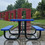 Square Outdoor Steel Picnic Table 46" blue,with umbrella pole W465S00013