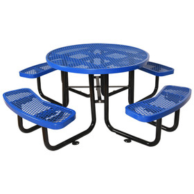 Round Outdoor Steel Picnic Table 46" blue,with umbrella pole W465S00015