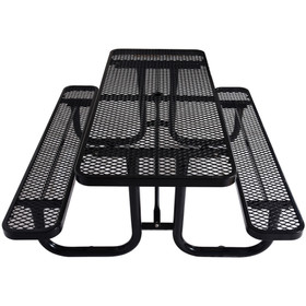 6 ft. Rectangular Outdoor Steel Picnic Table,BLACK with umbrella pole W465S00018