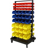 90 Parts Bin Shelving Storage Organizer with Locking Wheels for Shop Garage and Home W465S00026