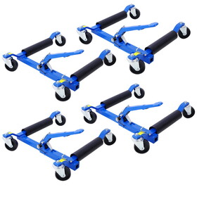 Set of (4) Wheel Dolly Car Skates Vehicle Positioning Hydraulic Tire Jack Ratcheting Foot Pedal Lift Hydraulic Car Wheel Dolly, 1,500lbs blue W465S00034