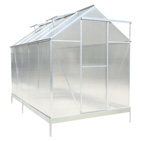 6.3'*10.2'*7' 6.3'*4.2'*7' Polycarbonate Greenhouse, Heavy Duty Outdoor Aluminum Walk-in Green House Kit with Rain Gutter, Vent and Door for Backyard Garden, color aluminium W465S00070