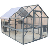 Cat Run Large Cat Enclosure Wooden Cat Catio Outdoor Kitty House with Bridges, Walks, Small Houses, Roof Cover 110 inch W465S00092
