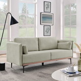 Modern Sofa 3-Seat Couch with Stainless Steel Trim and Metal Legs for Living Room, Linen Beige W487119620