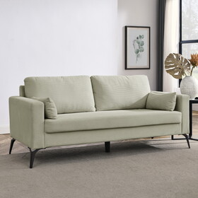 3-Seater Sofa with Square Arms and Tight Back, with Two Small Pillows,Corduroy Beige W487119630