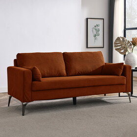 3-Seater Sofa with Square Arms and Tight Back, with Two Small Pillows,Corduroy Orange W487119633