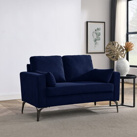 Loveseat Living Room Sofa,with Square Arms and Tight Back, with Two Small Pillows,Corduroy Navy W487119635