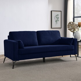 3-Seater Sofa with Square Arms and Tight Back, with Two Small Pillows,Corduroy Navy W487119636