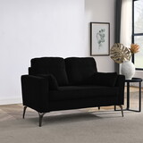 Loveseat Living Room Sofa,with Square Arms and Tight Back, with Two Small Pillows,Corduroy Black W487119638