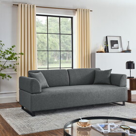 Linen Fabric 3 Seat Sofa with Two End Tables and Two Pillows, Removable Back and Armrest, Morden Style Upholstered 3-Seat Couch for Living Room W487139512