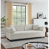 Linen Fabric 3 Seat Sofa with Two End Tables and Two Pillows, Removable Back and Armrest, Morden Style Upholstered 3-Seat Couch for Living Room W487139513