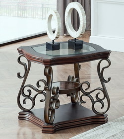 End Table, Glass Table Top, MDF with Marble Paper Middle Shelf, Powder Coat Finish Metal Legs. (26.3"Lx26.3"Wx24"H) W48720761