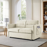 Loveseats Sofa Bed with Pull-Out Bed, Adjsutable Back and Two Arm Pocket, Beige (54.5