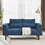 Convertible Futon Sofa Bed, Comfy Loveseat Sleeper Sofa with Adjustable Armrest, Strengthen Wood, Thick Padded Cushion, Small 2 Seater Couch for Living Room, Bedroom, Navy W487P180471