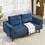 Convertible Futon Sofa Bed, Comfy Loveseat Sleeper Sofa with Adjustable Armrest, Strengthen Wood, Thick Padded Cushion, Small 2 Seater Couch for Living Room, Bedroom, Navy W487P180471